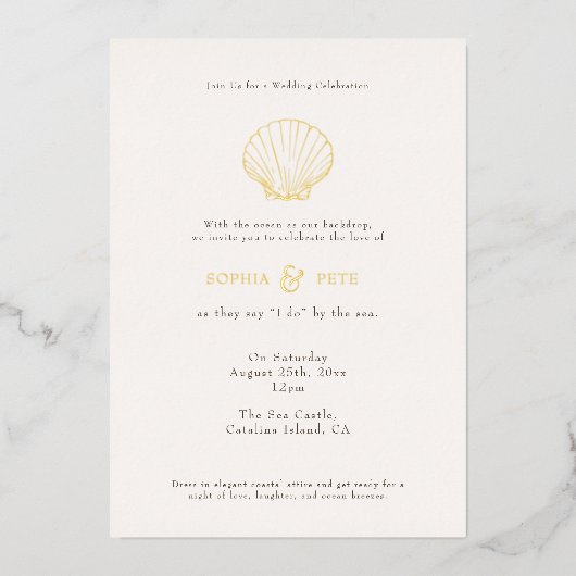 Invitation En Aluminium Coastal Chic Foil Mariage Inviter Beige (Recto)