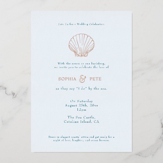 Invitation En Aluminium Coastal Chic Foil Mariage Inviter Bleu (Recto)