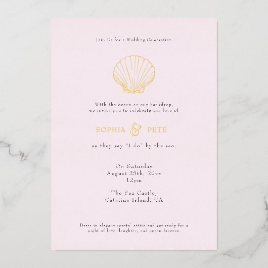 Invitation En Aluminium Coastal Chic Foil Mariage Inviter Blush (Recto)