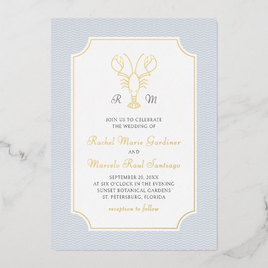Invitation En Aluminium Coastal Lobster Minimalist Preppy Wedding (Recto)