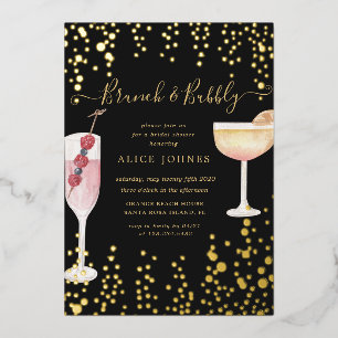 Invitation En Aluminium cocktails pétillants paillettes dorées brunch de m
