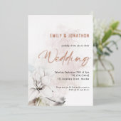 Invitation En Aluminium Code QR de mariage aux fleurs blanches à l'aquarel (Debout devant)