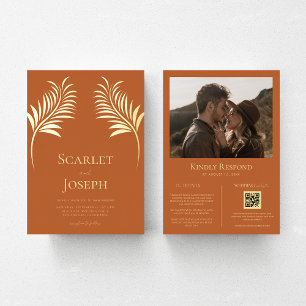 Invitation En Aluminium Code QR de mariage en terre cuite avec décor de fe