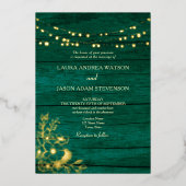 Invitation En Aluminium Code QR de mariage vert émeraude et or (Recto)