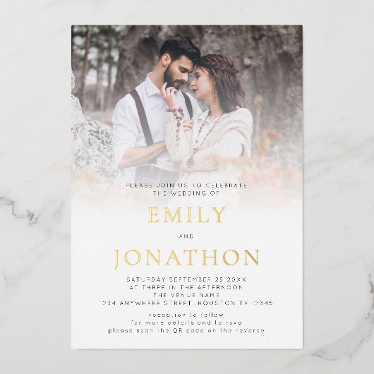 Invitation En Aluminium Code QR de superposition de photo moderne Mariage  (Recto)