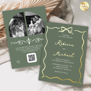 Invitation En Aluminium Code QR Dessiné à la Main Arc Photo de Mariage Ver