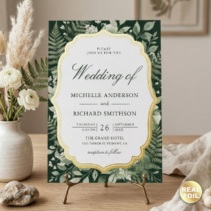 Invitation En Aluminium Code QR mariage forêt enchantée aquarelle or