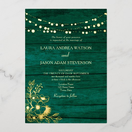 Invitation En Aluminium Code QR Mariage Gold et Emerald Green (Recto)
