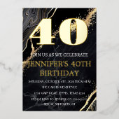 Invitation En Aluminium Code QR moderne 40e anniversaire Black Gold Foil (Recto)