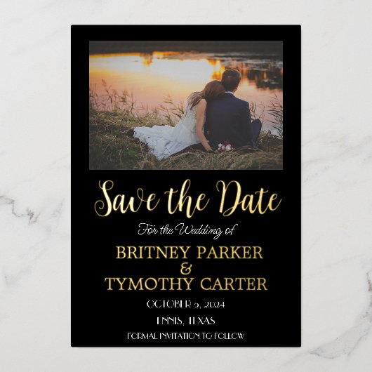 Invitation En Aluminium Code QR moderne Calligraphie photo Mariage noir (Recto)