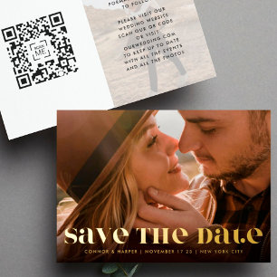Invitation En Aluminium Code QR Moderne Gras Premium Enregistrer la Date d