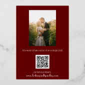 Invitation En Aluminium Code QR moderne Photo Calligraphie Mariage Bourgog (Verso)
