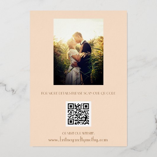 Invitation En Aluminium Code QR moderne Photo Champagne Script Mariage (Verso)
