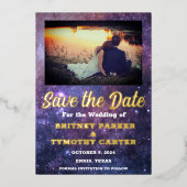 Invitation En Aluminium Code QR moderne Photo Galaxie céleste Mariage (Recto)