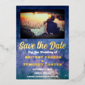 Invitation En Aluminium Code QR moderne Photo Galaxie céleste Mariage (Recto)