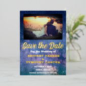 Invitation En Aluminium Code QR moderne Photo Galaxie céleste Mariage (Debout devant)