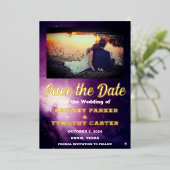 Invitation En Aluminium Code QR moderne Photo Galaxie céleste Mariage (Debout devant)