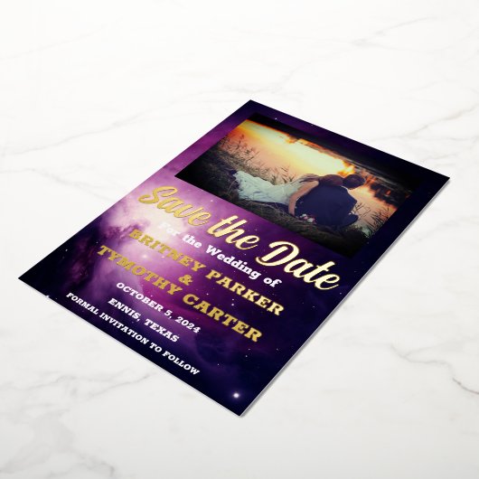 Invitation En Aluminium Code QR moderne Photo Galaxie céleste Mariage (Rotation)