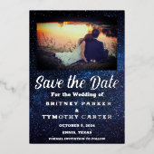 Invitation En Aluminium Code QR moderne Photo Galaxie céleste Mariage (Recto)
