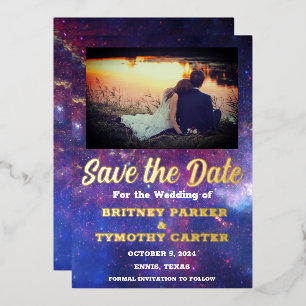 Invitation En Aluminium Code QR Moderne Photo Galaxie Céleste Mariage Feui