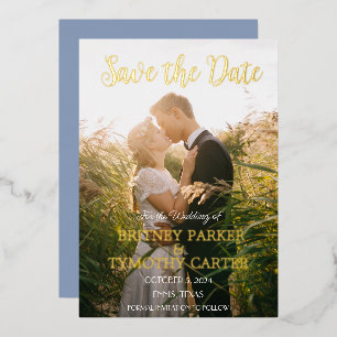 Invitation En Aluminium Code QR moderne Script photo Dusty Blue Mariage Fo
