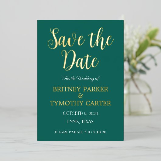 Invitation En Aluminium Code QR moderne Script photo Emerald Green Mariage (Debout devant)
