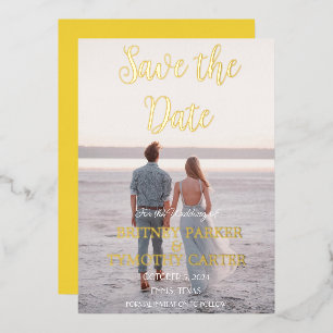Invitation En Aluminium Code QR moderne Script photo Mariage jaune