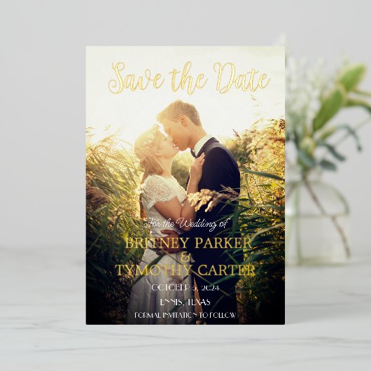 Invitation En Aluminium Code QR moderne Script photo Terracotta Mariage (Debout devant)