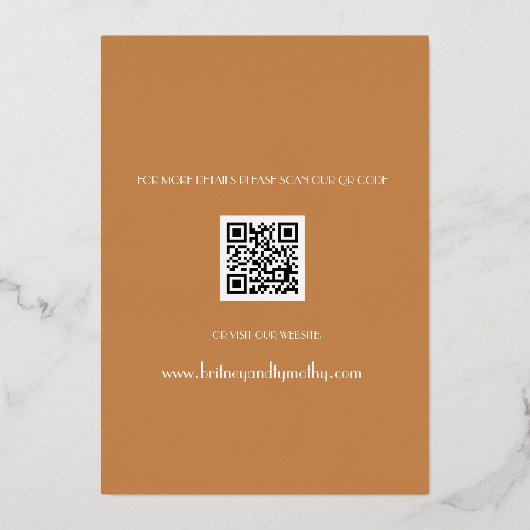 Invitation En Aluminium Code QR moderne Script photo Terracotta Mariage (Verso)