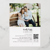 Invitation En Aluminium Code QR noir de 2 photos de script moderne en lign (Verso)