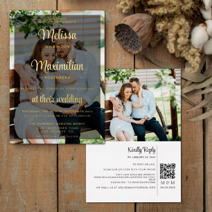 Invitation En Aluminium Code QR noir de 2 photos de script moderne RSVP en