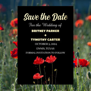 Invitation En Aluminium Code QR photo floral Coquelicots rouges Mariage