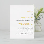 Invitation En Aluminium Code QR Texte Simple Mariage Or Blanc Réel (Debout devant)