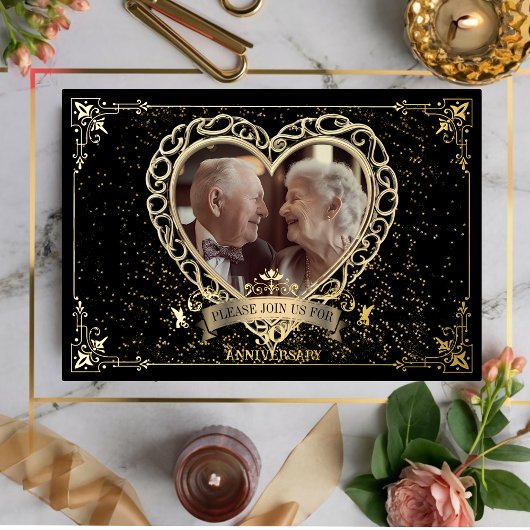 Invitation En Aluminium Coeur d'amour romantique Golden 50e anniversaire P