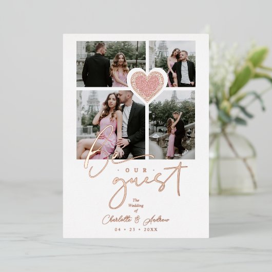 Invitation En Aluminium Coeur rose dentelle fantaisie 4 Photos multiples C (Debout devant)