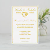 Invitation En Aluminium Coeur & Rose, Elégant Mariage blanc, Gold Full (Debout devant)