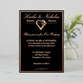 Invitation En Aluminium Coeur & Rose, Mariage noir, Rose Gold Full (Debout devant)