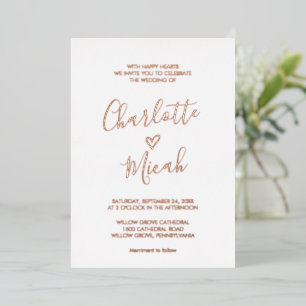 Invitation En Aluminium Coeur tiré à la main   Mariage de texte Rose Gold 