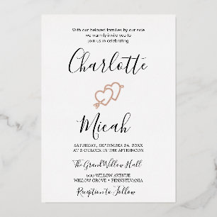 Invitation En Aluminium Coeur tiré à la main   Mariage Silver Foil