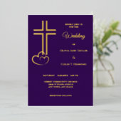 Invitation En Aluminium Coeurs croisés double ligne sur Mariage pourpre (Debout devant)