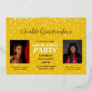 Invitation En Aluminium Coeurs jaunes Double Graduation or