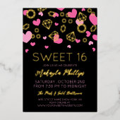 Invitation En Aluminium Coeurs roses et gemmes d'or doux 16 (Recto)