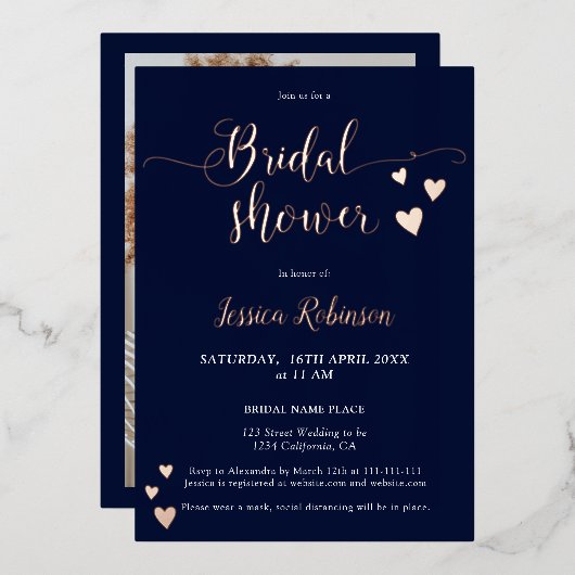 Invitation En Aluminium Coeurs simples rose or script nuptiale photo de la (Recto/Verso)