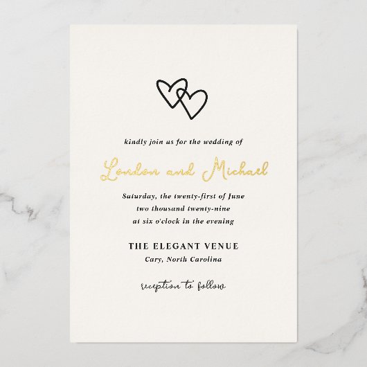 Invitation En Aluminium Coeurs tirés à la main Doodle Mariage moderne (Recto)