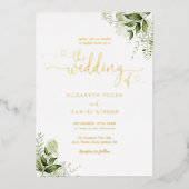 Invitation En Aluminium Coeurs vertes Script Calligraphie Mariage Or (Recto)
