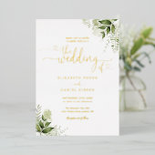 Invitation En Aluminium Coeurs vertes Script Calligraphie Mariage Or (Debout devant)