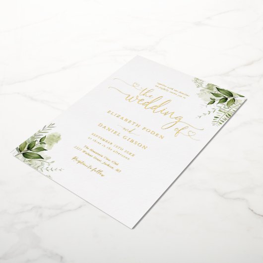 Invitation En Aluminium Coeurs vertes Script Calligraphie Mariage Or (Rotation)