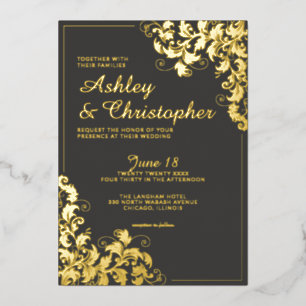 Invitation En Aluminium Coin de photo gris ardoise botanique Mariage Or