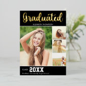 Invitation En Aluminium Collage 4 Photos Modern Script Graduation (Debout devant)