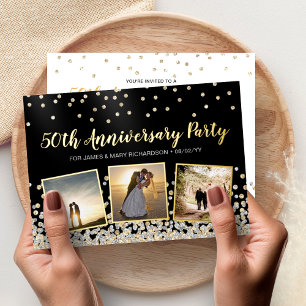 Invitation En Aluminium Collage de photos avec confettis Fête d'anniversai